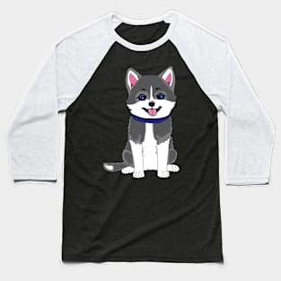 Cute Husky Puppy With Blue Collar Baseball T-Shirt